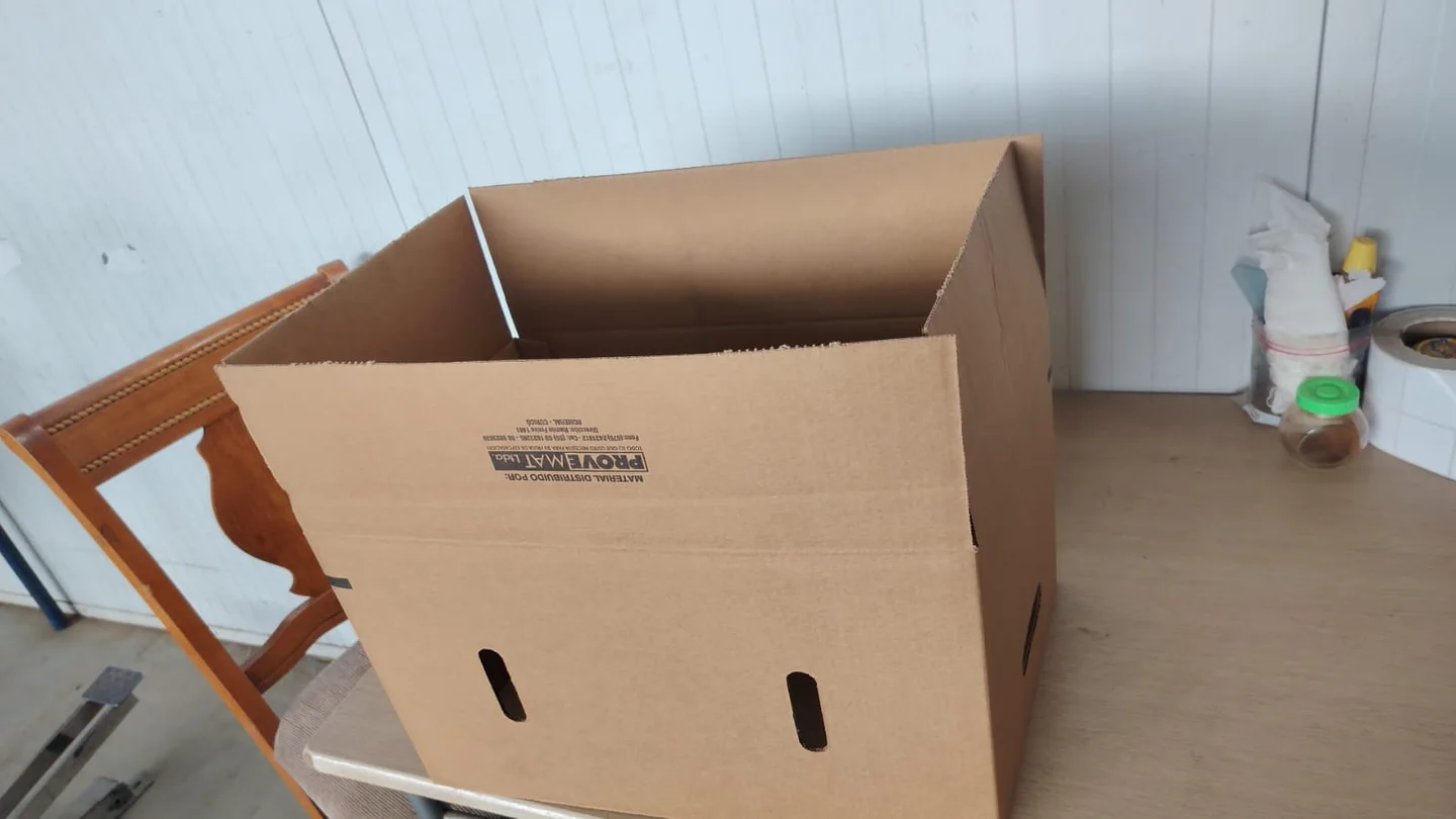 Actual upright deep kraft apple carton with two elongated slots in the front panel