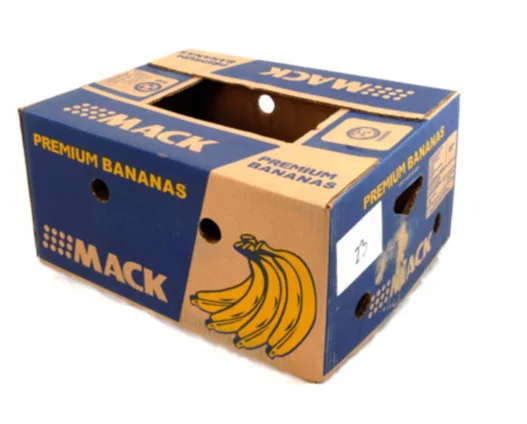 Supplied printed banana carton sample with ventilation openings and hand holes