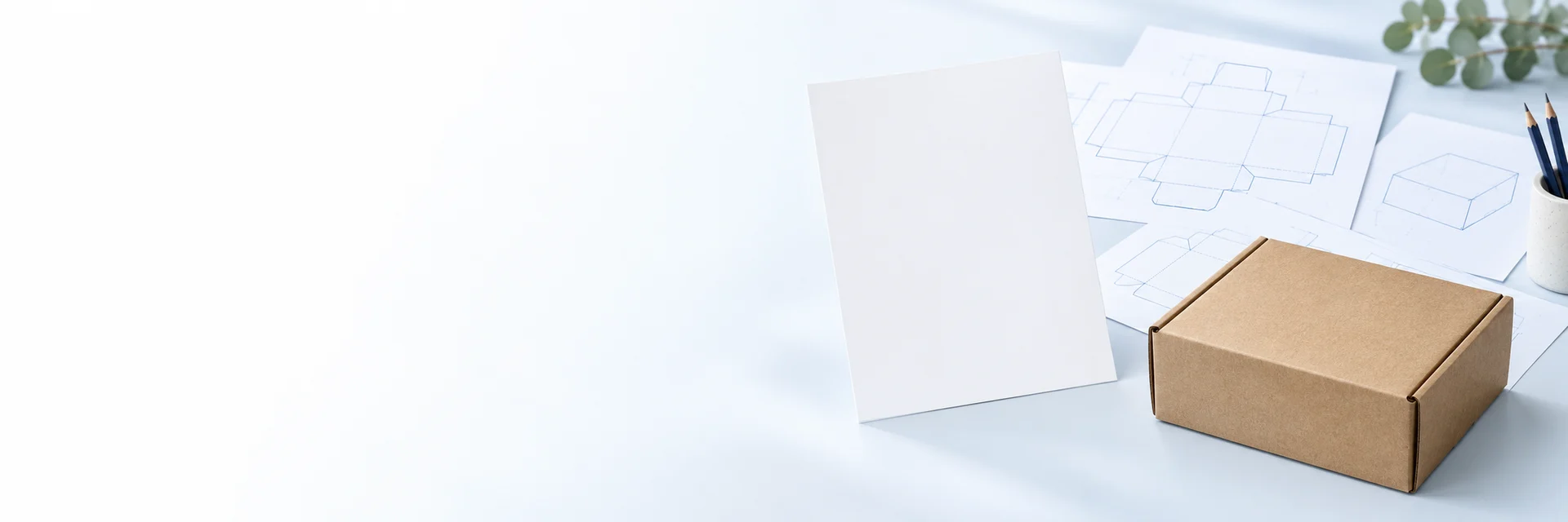 Illustrative cardboard sample with box drawings prepared for a sample trial